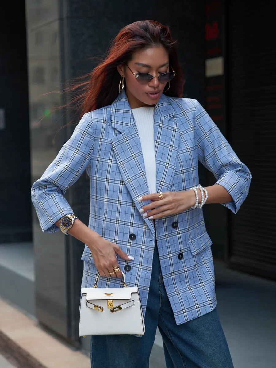 Пиджак в клетку оверсайз удлиненный