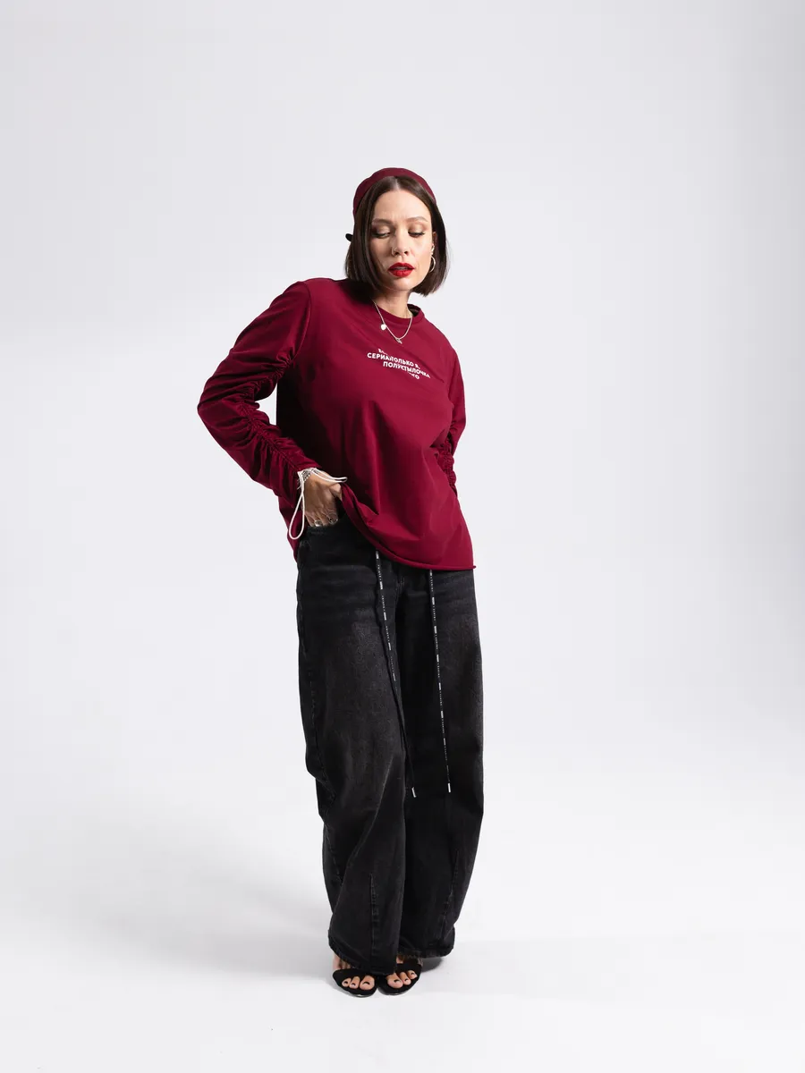 Лонгслив женский оверсайз с принтом