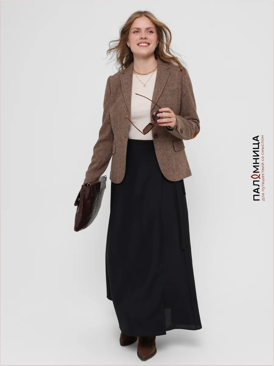 Длинная черная юбка на запах