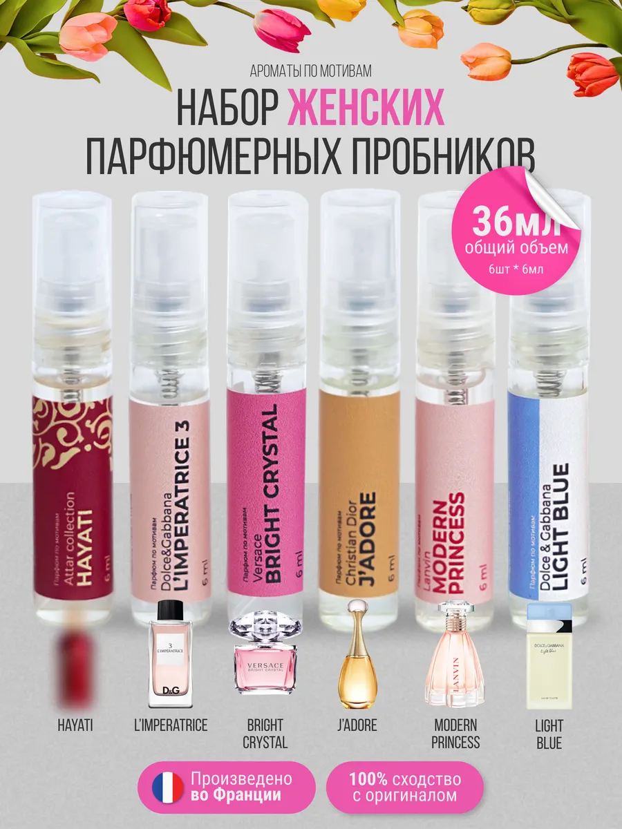Духи набор пробников стойкие шлейфовые 6шт по 6 мл