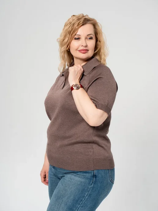 Футболка поло вязаная с коротким рукавом